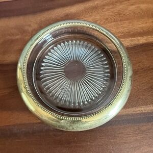 Park Sherman Vintage Glass/Brass Champagne/Wine Bottle Coaster, 5.5"
